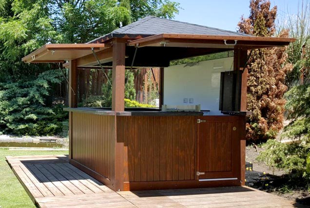 kiosco de madera para playas, piscinas y jardínes