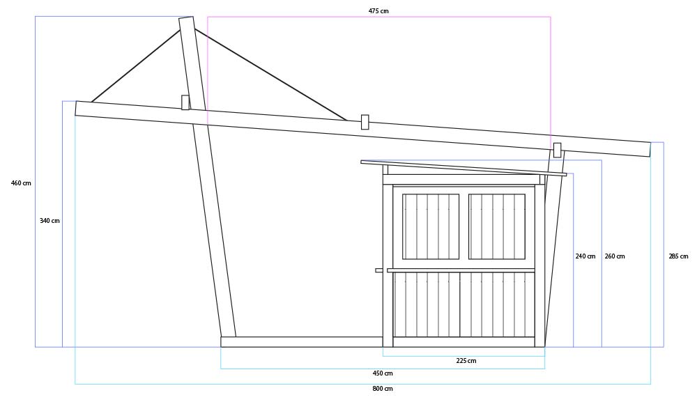 Ficha tecnica y alzado chiringuito Con pérgola adosada de madera 